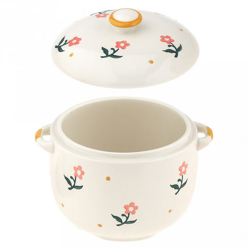 Супница фарфоровая Цветение 1л, д13,5см, h10см, общая h13,5см, с крышкой, 2 ручки, с деколью, молочный, в коробке (Китай) - Домашняя мода фото 3