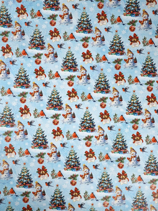 Цена за 10 шт. Бумага упаковочная новогодняя глянцевая Снеговичок, 70 ? 100 см