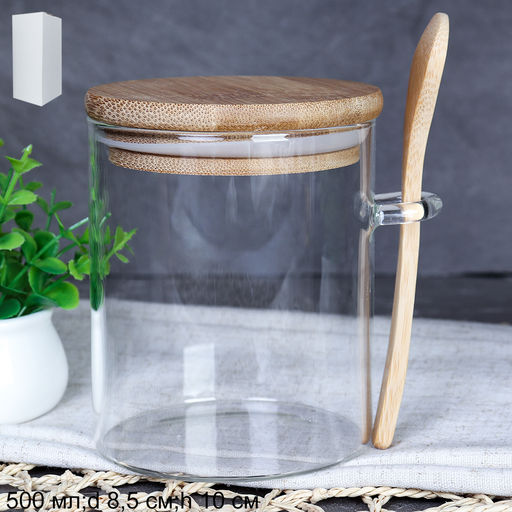 Банка с ложкой бамбуковая крышка 500 мл / LCKW2904 /уп 120/ - ГалеонТрейд фото 6