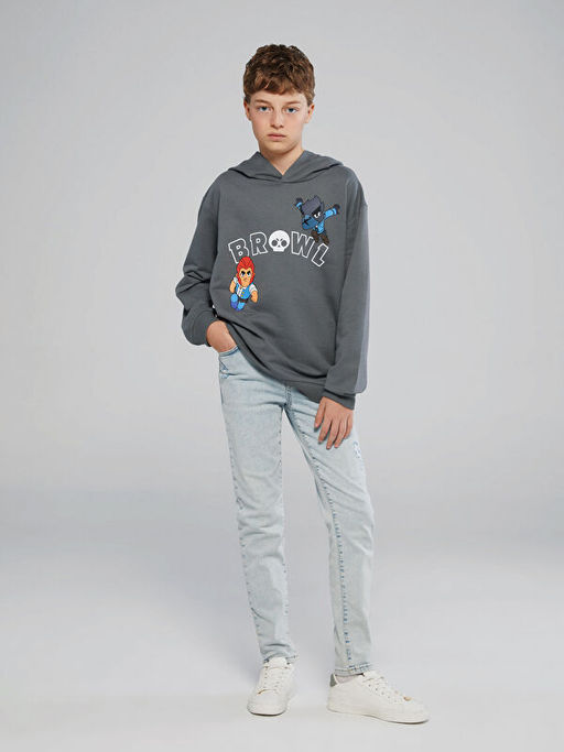 Kap??onlu Brawl Stars Bask?l? Erkek ?ocuk Sweatshirt - Waikiki фото 2