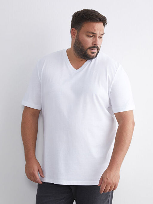 B?y?k Beden V Yaka Penye Erkek Ti??rt