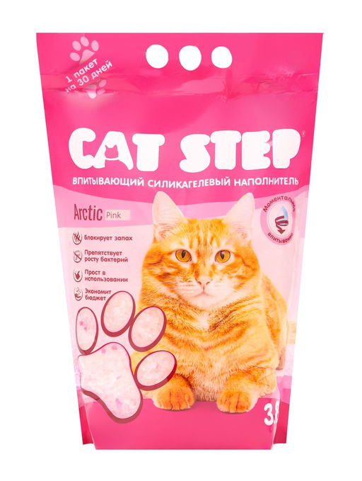 Наполнитель впитывающий силикагелевый CAT STEP Arctic Pink, 3,8 л