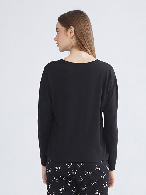 Bisiklet Yaka Bask?l? Kad?n Pijama ?st