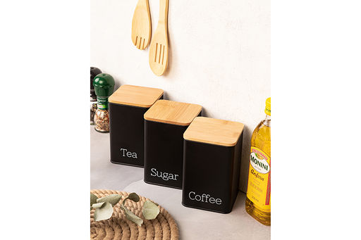 Набор 3 банок для сыпучих продуктов 1,1 л 9,5*9,5*14,5 см Чай, кофе, сахар черный с бамбук.крыш - Elan gallery фото 7