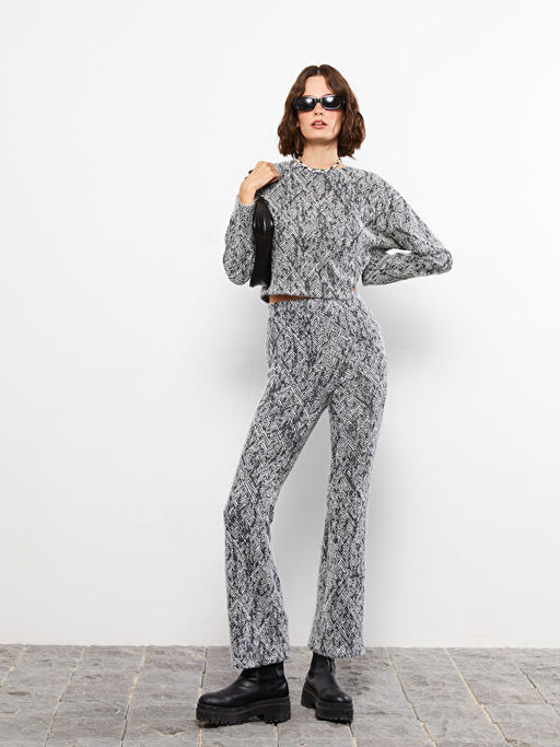 Bisiklet Yaka Desenli Uzun Kollu Kad?n Triko Kazak