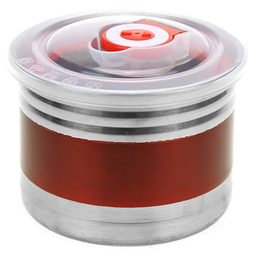 Банка для сыпучих продуктов из нержавеющей стали 0,5л, д10см, h7,5см, крышка пластмассовая с пароотводом, цветной корпус, бордовый, в коробке (Китай)