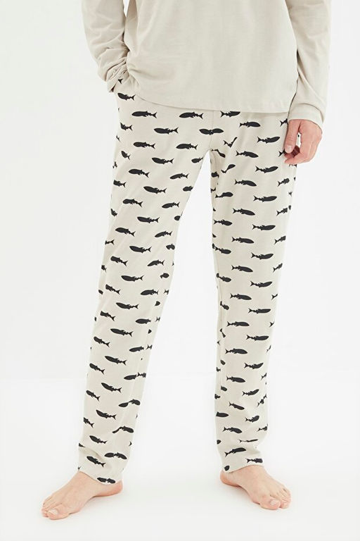 Bej Regular Fit Bask_l_ _rme %100 Pamuk Pijama Tak_m_ TMNAW22PT1069 - Trendyolmilla фото 2