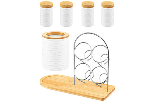 Набор 9 пр.- набор кух. принад. 4 пр. с подставкой+ банки д/хранен. 4 пр. Айсберг волны на дер.под - Elan gallery фото 7