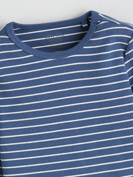 Bisiklet Yaka Uzun Kollu ?izgili Erkek Bebek Pijama Tak?m?