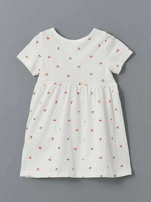 Bisiklet Yaka Kiraz Bask?l? K?z ?ocuk Elbise