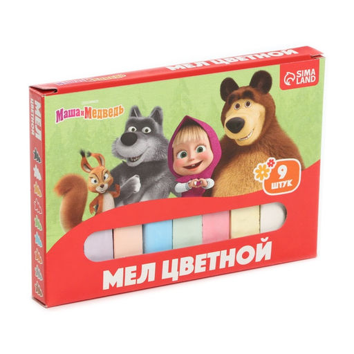 Цена за 5 шт. Мелки цветные школьные, набор 9 шт. «Маша и медведь», прямоугольные