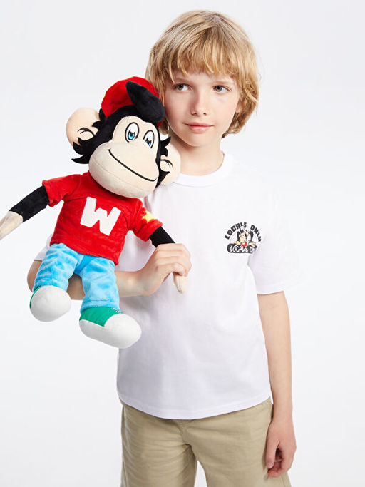 Bisiklet Yaka Nostaljik Maymun Bask?l? Unisex ?ocuk Ti??rt