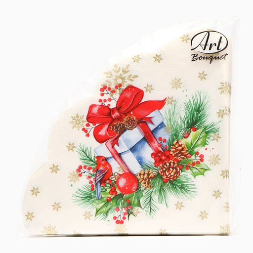 Цена за 3 шт. Салфетки бумажные круглые Art Bouquet Rondo Подарок на новый год, 3 слоя, d=32 см, 12 шт.