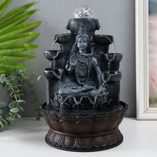 Фонтан настольный с подсветкой «Шива с коброй сидит под фонтаном», от сети, серый, 20.5×20.5×30 см