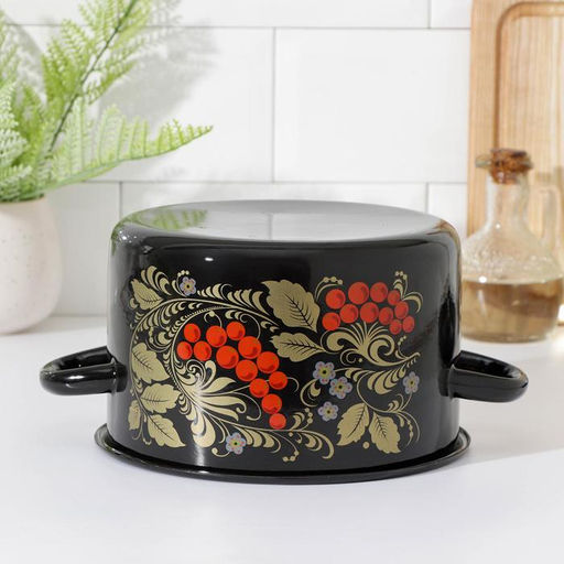 Кастрюля эмалированная «Рябина», 2.9 л, d=20 см, с крышкой, и, деколь, МИКС, ручка МИКС