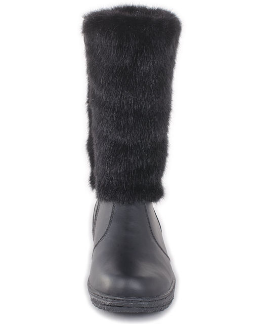 Унты женские на литой подошве. Черные., "Норка" черная. Молния.