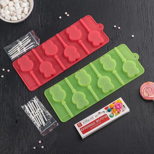 Форма для леденцов Доляна Влюблённость, силикон, 9.5?24?1 см, 6 ячеек (4.2?3.3 см), с палочками, МИКС