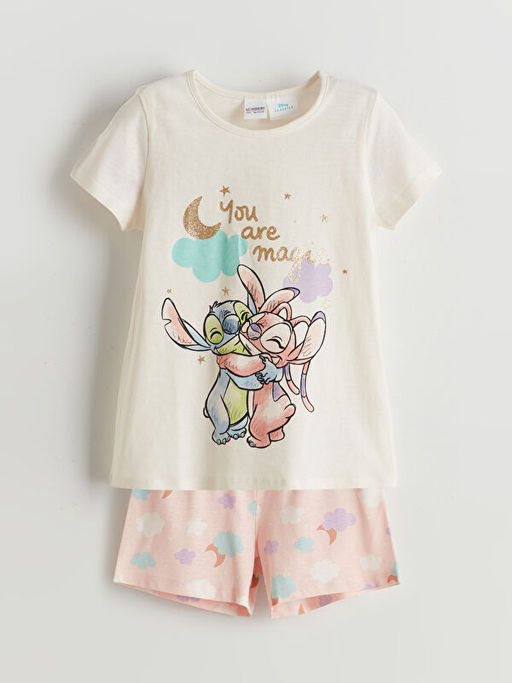 Lilo & Stitch Bask?l? K?z ?ocuk ?ortlu Pijama Tak?m?