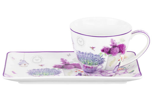 Чашка 250 мл с блюдцем для десерта 20*10*2 см "Лаванда" NEW BONE CHINA