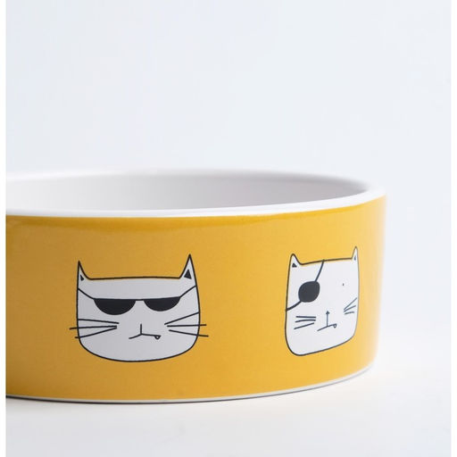Миска керамическая Опасные коты 230 мл 12,5 x 4,5 cм, бело-оранжевая - Пижон фото 4