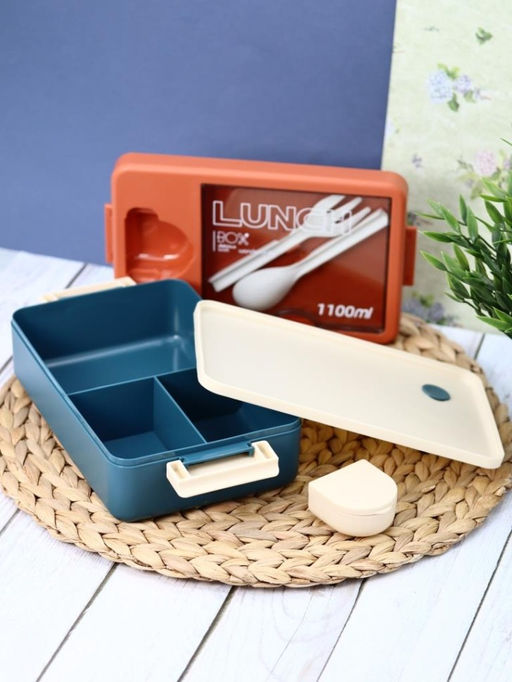 Ланчбокс "Tasty food", orange-blue (ложка+вилка), 1100 мл