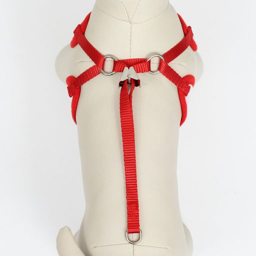 Комплект с мягкой шлейкой и бантиком, размер L, поводок 120 x 1,5 см, ОГ 35-50 см, красный - Пижон фото 7