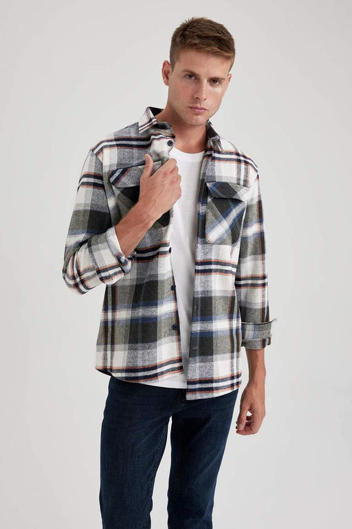 Рубашка Relax Fit с воротником-поло Lumberjack и длинными рукавами - Defacto фото 3