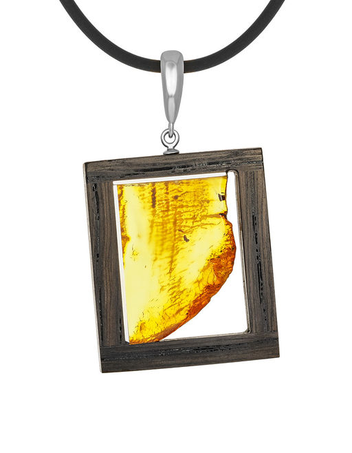 Оригинальная подвеска из дерева, нейзильбера и натурального янтаря Индонезия