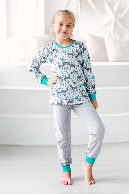 Пижама детская из джемпера и брюк из кулирки Олененок ментол - Амадэль фото 2