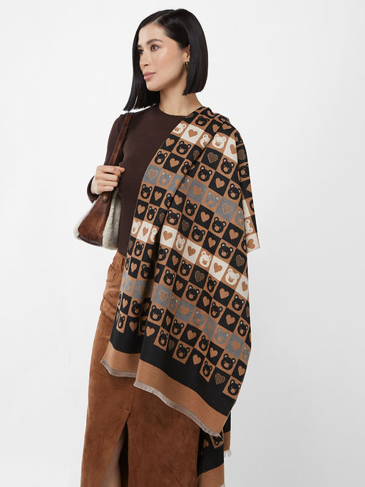 в составе ШЕРСТЬ и КАШЕМИР Большой, мягкий, теплый двусторонний палантин с принтом. - Tantino фото 7