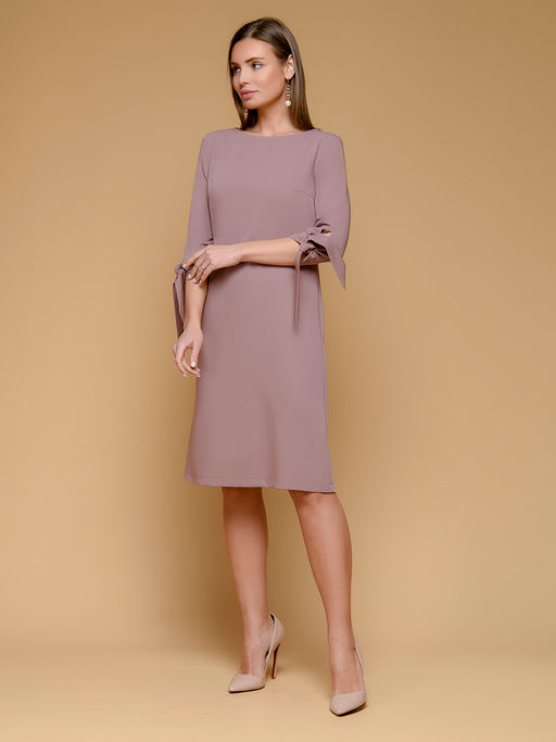 Платье бежевое с завязками на рукавах - 1001dress фото 6