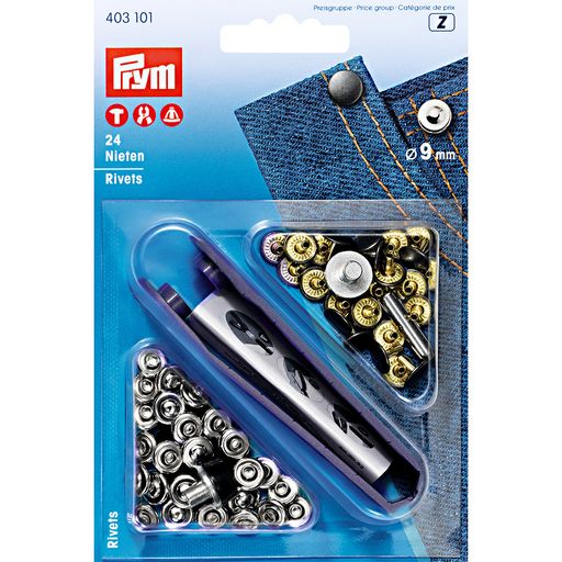 PRYM 403101 Хольнитены латунь d 9 мм 24 шт под никель/состар.железо