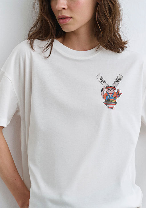 Delicious Bask?l? Beyaz Tisort - Mavi фото 7