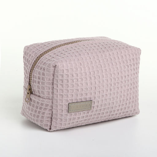 Косметичка женская на молнии TEXTURA, объёмная, средняя, мягкая, вафельная текстура, пыльно-розовая  фото 3