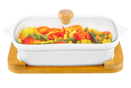 Блюдо д/зап и серв 30*18*13 см 1,1 л Розы прямоуг + стекл крышка на дер подставке - Elan gallery фото 19