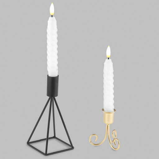 Свеча столовая, восковая, светодиодная на батарейках "Витая" д2,2см h13,5(16,5)см, свет теплый, с мерцанием, цвет белый, питание от 2-х батареек ААА (в комплект не входят), 2 штуки в ПВХ коробке (Китай)