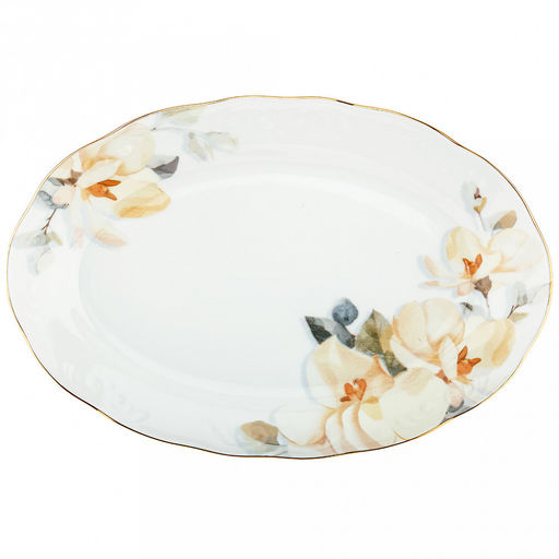 Блюдо фарфоровое Белый шиповник 31,5х21,3х3,3см, овальное, форма Надежда (Беларусь)