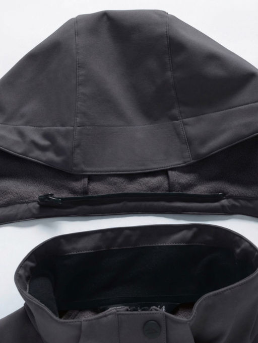 Парка женская софтшелл виндстоппер удлинённая с капюшоном черного цвета 9614_1Ch