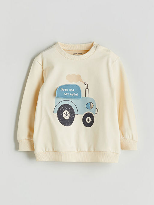 Bisiklet Yaka Bask?l? Erkek Bebek Sweatshirt ve E?ofman Alt 2li
