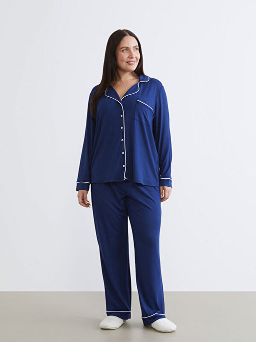 B?y?k Beden G?mlek Yaka Kad?n Pijama Tak?m?