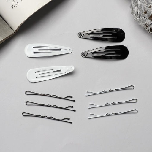 Цена за 12 шт. Невидимки для волос «Бриджит», набор 12 шт., 5 см, чёрно-белые