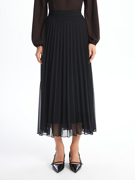 Kad?n Beli Lastikli D?z Pileli Etek