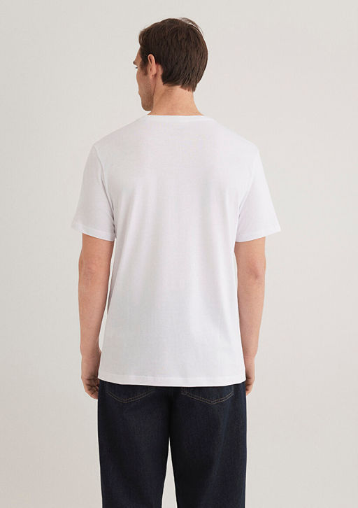 Beyaz Basic Tisort - Mavi фото 4