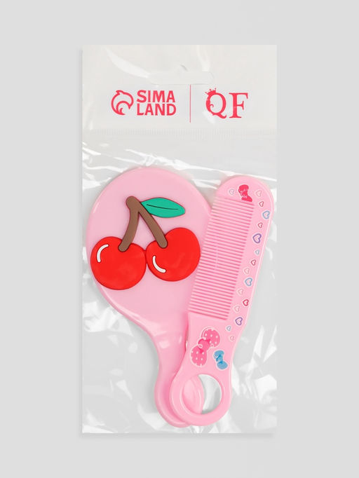 Цена за 5 шт. Набор с зеркалом и расчёской «Вишня», 12×6.1 см, розовый