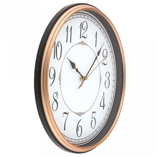 Часы настенные Гран-маркиз д31-33см, h5,4см, мягкий ход, циферблат белый; цифры арабские, черный; корпус пластик, черный; полоски медного цвета, в коробке (Китай) - Домашняя мода фото 2
