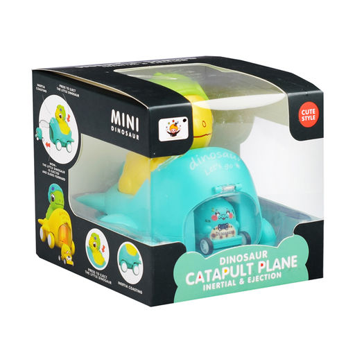 Самолет с динозавриком, катапультирующий маленькую машинку, в коробке