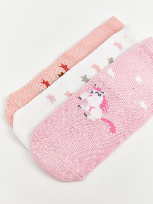 Bask?l? K?z Bebek Soket ?orap 3l?