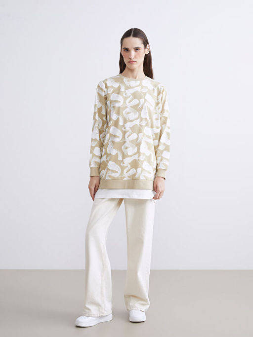 Desenli Oversize Kad?n Sweatshirt Tunik