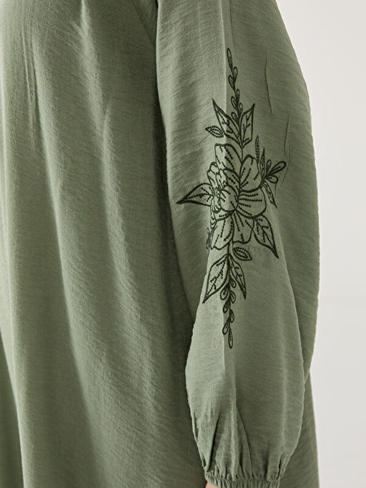 Bisiklet Yaka ?i?ek Nak??l? Kad?n Elbise