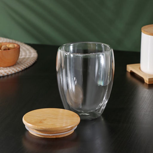 Стакан с двойными стенками BellaTenero Эко, 330 мл, стекло, бамбуковая крышка  фото 9